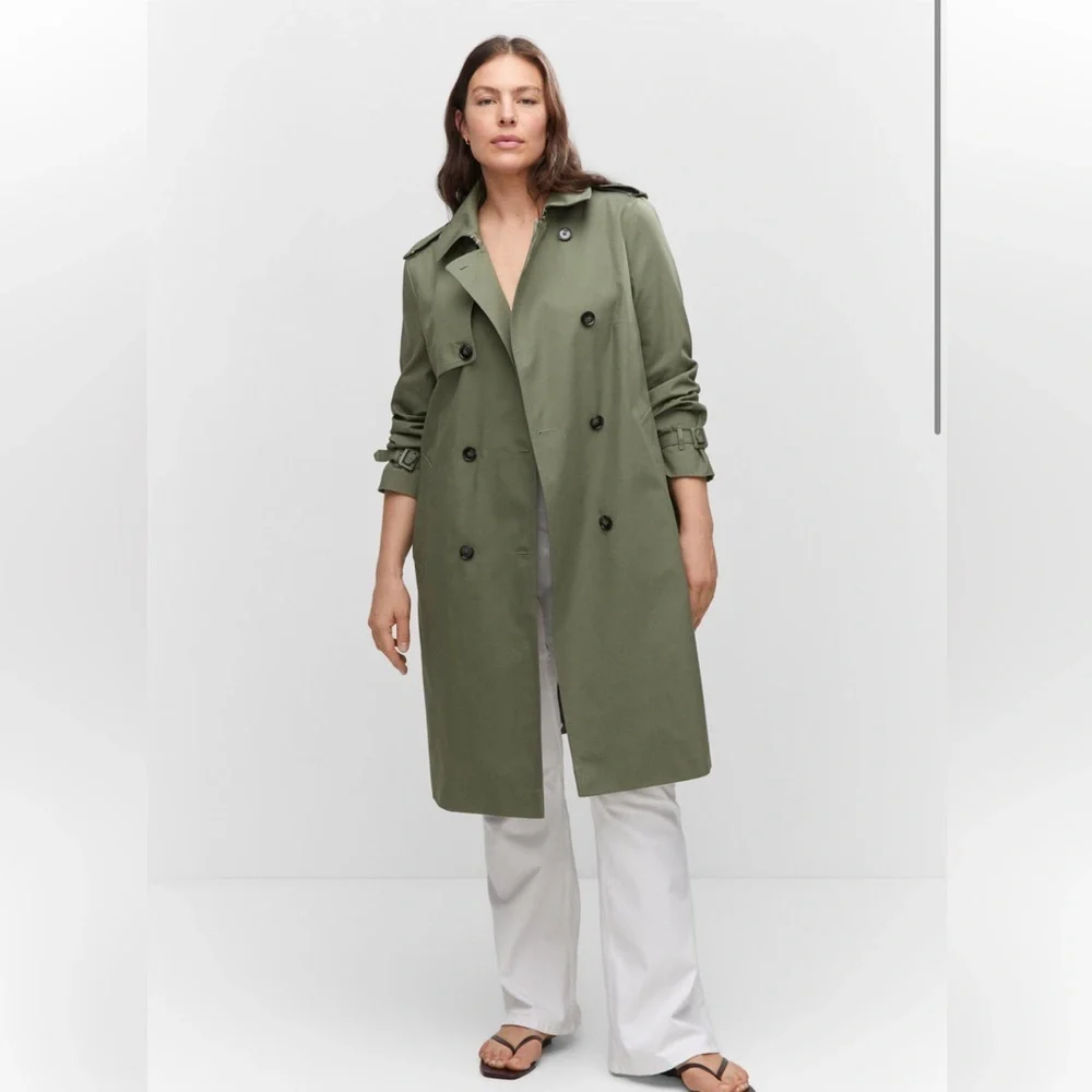 NWT Mango Classic Trench Coat with Belt Green Cotton Size S - Picture 5 of 13